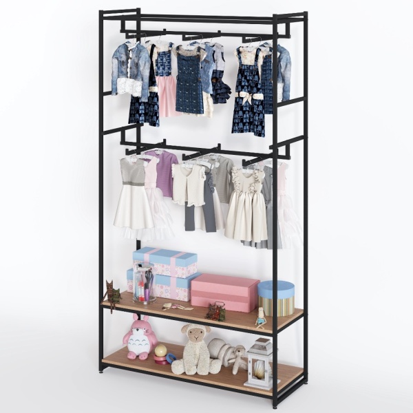 stellazh-loft-dlya-detskoj-odezhdy-v-dva-yarusa-i-dopolnitelnoj-polkoj-220x119x45sm