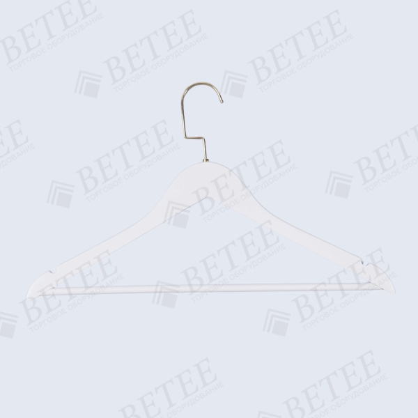 plechiki-dlya-odezhdy-iz-dereva-s-perekladinoj-450mm-cvet-veshalki-belyj-cvet-kryuchka-zoloto