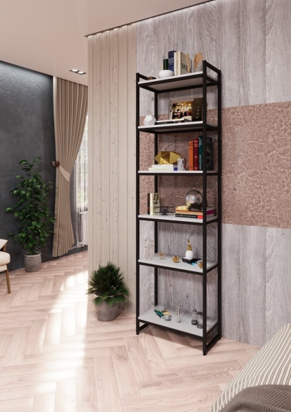 стеллаж-металлический-черный-лофт-с-белыми-полками-ПБ2006Ч