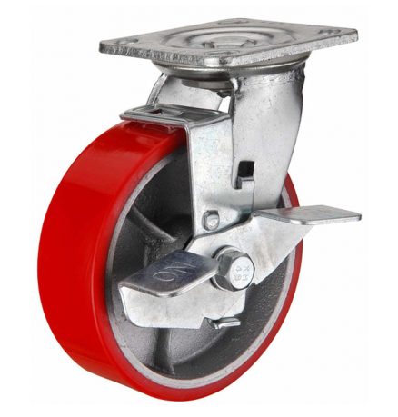 Колесо полиуретановое поворотное с тормозом D=75мм (Арт.1044075)