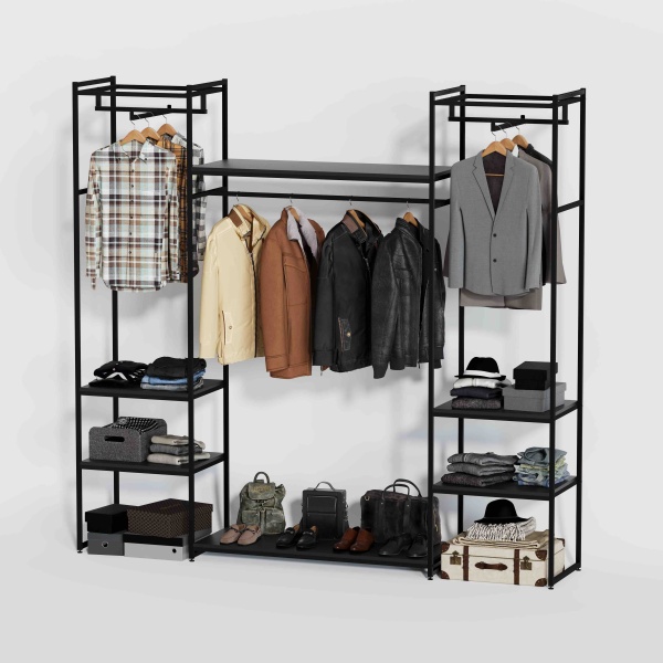 stellazh-metallicheskij-dlya-odezhdy-v-stile-loft-220x233x45sm-s-chernymi-polkami-ldsp