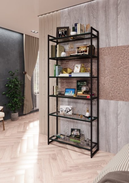 книжный-стеллаж-лофт-со-стеклянными-полками-205x89x30см-ПС2009Ч