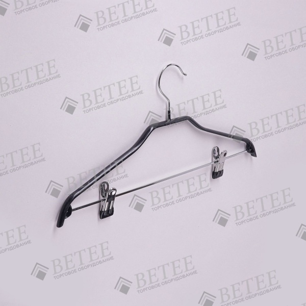 veshalka-plechiki-dlya-odezhdy-prorezinennaya-s-prishchepkami-i-perekladinoj-metallicheskaya-chernaya-l-460mm